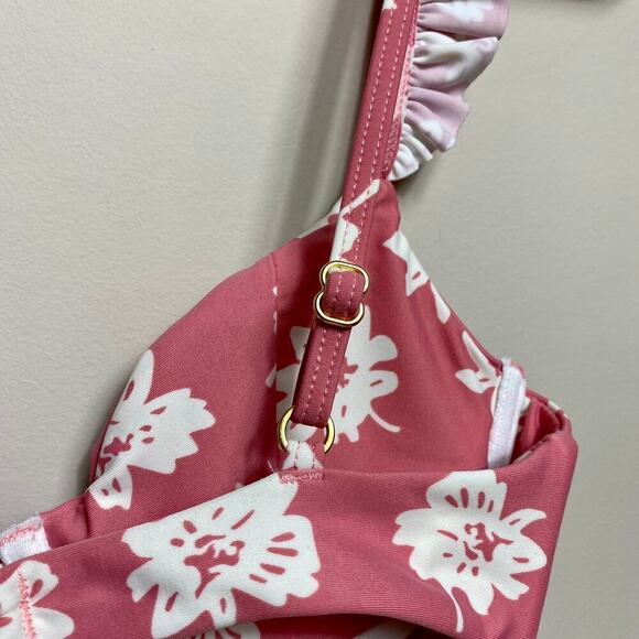 AMUSE SOCIETY Bikini Top Harlow Underwire Rose Pink White Floral Ruffle NEW S - Picture 10 of 13